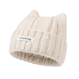 猫耳朵帽子女款2025新款大头围冬季可爱保暖护耳针织毛线帽显脸小