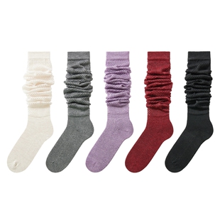 上森羊毛过膝长筒袜春夏女中筒堆堆袜配靴子棉袜蕾丝花朵小腿袜子