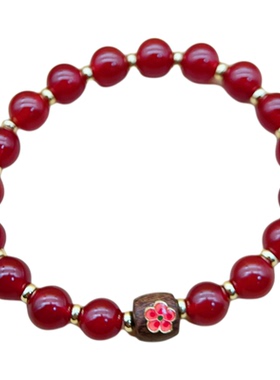 天然红玛瑙檀木沉香小花珠手串