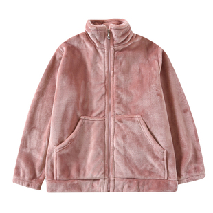 新款女士保暖珊瑚绒睡衣上衣拉链加绒加厚开衫宽松休闲立领家居服