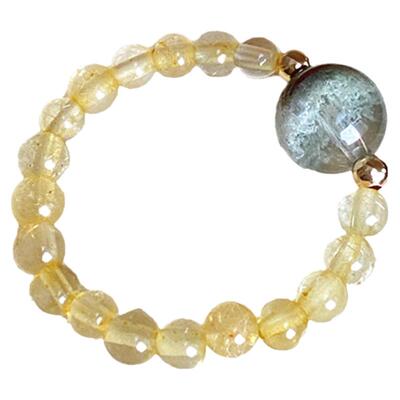 OkFineyard天然绿幽灵招财戒指女金发晶旺财运水晶串珠食指环尾戒