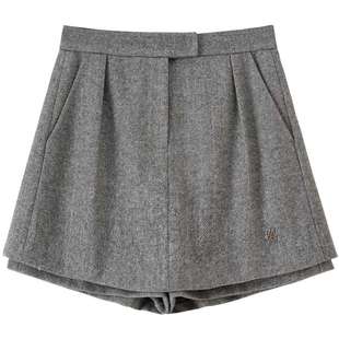 【绵羊毛】BANANA BABY2026年春季新款百搭高腰毛呢A摆裙裤女短裤