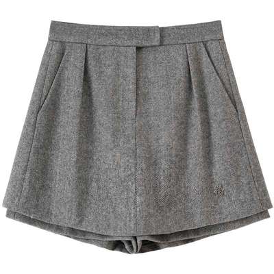 【绵羊毛】BANANA BABY2026年春季新款百搭高腰毛呢A摆裙裤女短裤