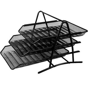 得力网状文件架四层文件座资料篮收纳框架三层整理置物架金属档案框办公桌面资料架文件篮筐文件柜盘9181