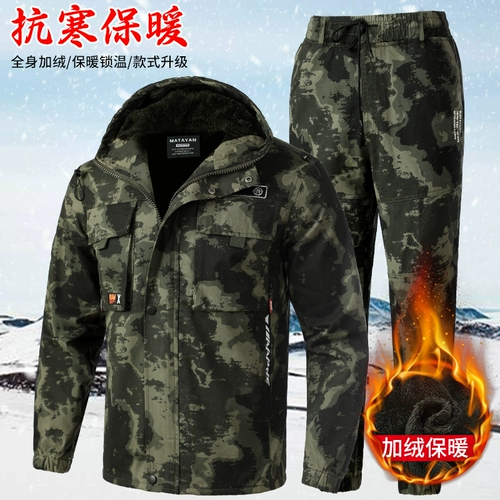 Утепленный хлопковый износостойкий зимний камуфляжный комбинезон, защита от ожогов