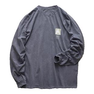 现货 ANCELLM EMBROIDERY DYED LS TEE 日产做旧破坏长袖T恤 25SS