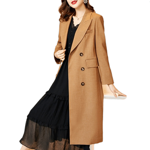 香妮芬卡其色高端英伦风外套女2025新款春秋双排扣宽松风衣中长款