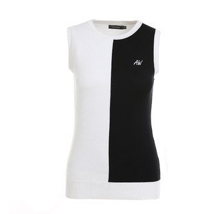 Azureway高尔夫服装女秋冬高尔夫背心保暧毛线马甲针织衫黑白拼接