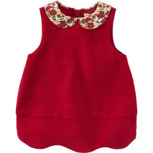 戴维贝拉女童连衣裙秋冬儿童兔耳朵红色新年裙子宝宝周岁可爱礼服