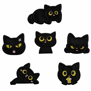 新款小黑猫自粘免缝补丁贴卡通补衣贴儿童羽绒服破洞修补刺绣布贴