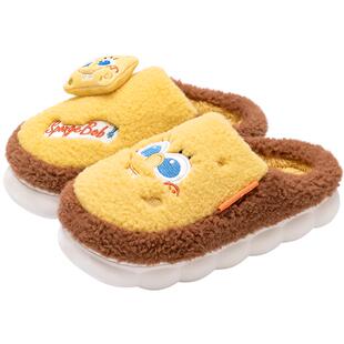 海绵宝宝拖鞋家居室内秋冬女生棉拖鞋女士可爱毛绒毛拖鞋女款冬天
