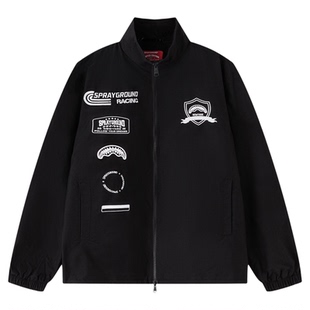 Sprayground 鲨鱼嘴复古赛车工装外套立领情侣街头潮流防风夹克