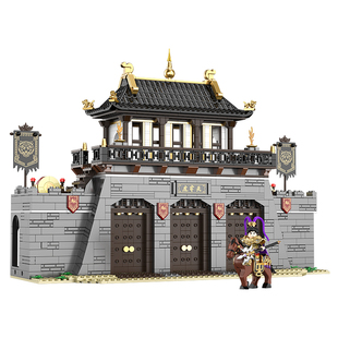 迪库三国小侠虎牢关吕布刘备关羽张飞三英战吕布主城积木城池建筑
