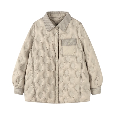 Basic House/百家好翻领轻薄羽绒服冬新款保暖纯色短款白鸭绒外套