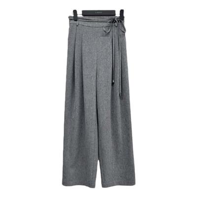 s.deer复古抽绳压褶插袋直筒长裤