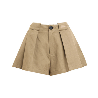 打褶设计天丝棉A字休闲短裤