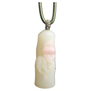 梵峙和田玉竹节挂件吊坠如意平安桃花粉新疆且末料送证书