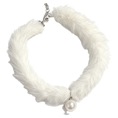 秋冬雪花珍珠毛绒绒choker