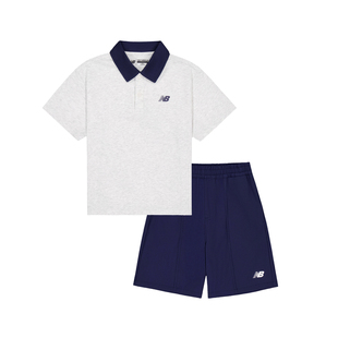 Newbalance nb官方童装 4-14岁男女童夏季新品POLO领T恤短裤套装