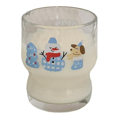 ins圣诞氛围碎碎冰玻璃杯可爱蓝色雪人小狗家用小容量水杯牛奶杯
