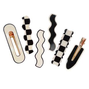 韩国ins黑白棋盘格发夹女气质无痕发卡侧边刘海碎发鸭嘴边夹发饰