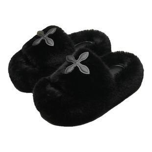 网红爆款厚底个性十字架毛毛拖鞋女秋冬外穿新款防滑居家懒人棉拖