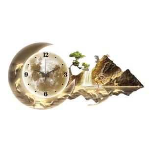 日照金山带钟表挂墙餐厅装饰画创意挂钟饭厅餐桌时钟轻奢客厅挂画