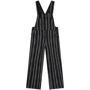 落落狷介 新款连身裤2025新款春装条纹背带裤女小个子背带阔腿裤