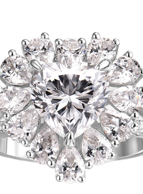 卓蝶珠宝群镶2克拉心形莫桑石钻戒豪华镶嵌显大水滴心形仿钻戒女