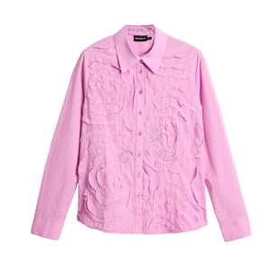 Desigual26春夏新品合体花瓣贴布绣花工艺粉色女式衬衫