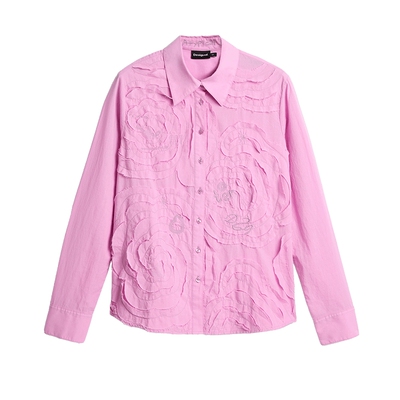 Desigual26春夏新品合体花瓣贴布绣花工艺粉色女式衬衫