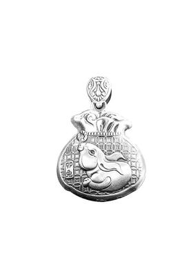 九乐足银999十二生肖福袋吊坠立体錾刻本命年复古纯银挂坠送项链