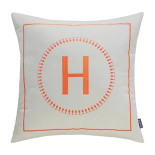 奶油风橙色简约轻奢客厅沙发靠枕靠垫酒店腰枕套丝绒刺绣马H抱枕