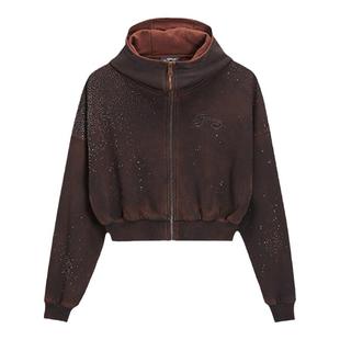 Ed Hardy埃德哈迪秋季新款连帽宽松短款长袖女士拉链开衫卫衣