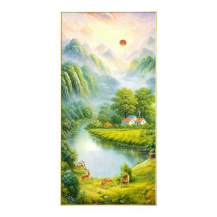 旭日东升入户玄关装饰画正对门走廊过道挂画山水风景油画客厅壁画