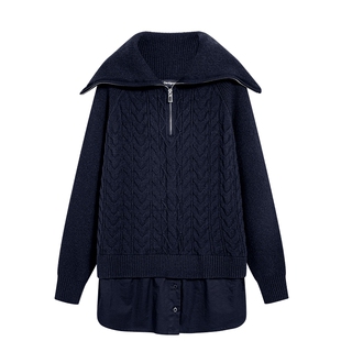 Desigual针织翻领拼接衬衫长袖女士针织衫