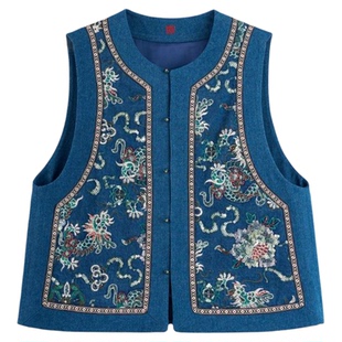 MNGATA G.【中式牛仔·龍绣】纯棉早秋新中式国风马甲5050931