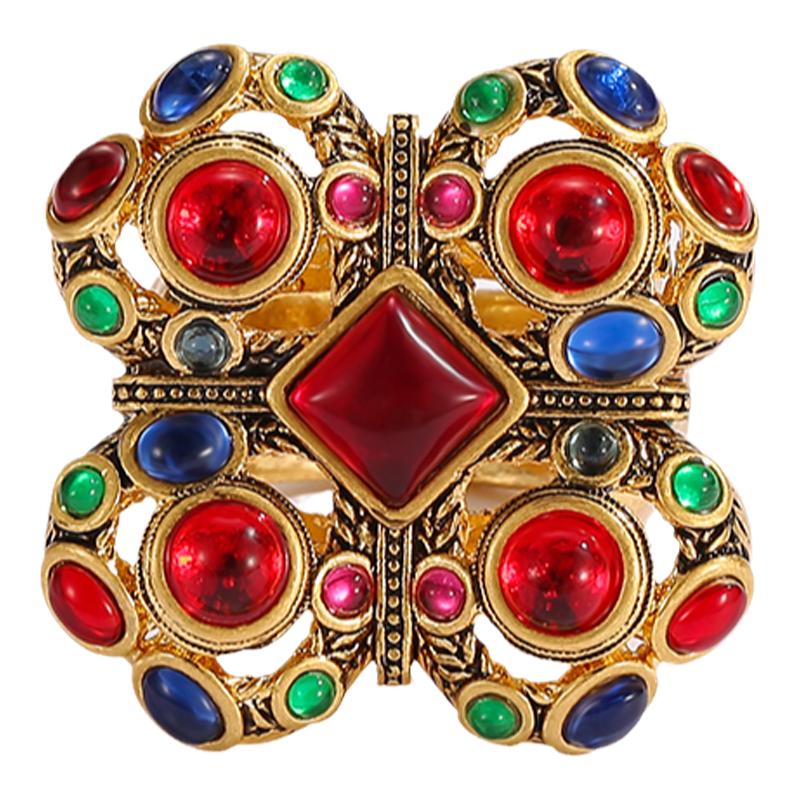 JosephWarner中古红宝石戒指女宫廷vintage华丽食指戒镀金大指环
