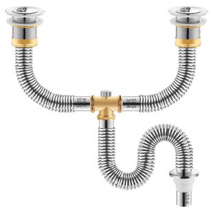 洗衣台双盆不锈钢下水管配件大理石盆陶瓷盆岩板高低盆排水管套装