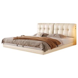 帕沙曼真皮悬浮床法式复古床1米8双人床现代简约主卧室大床奶油风