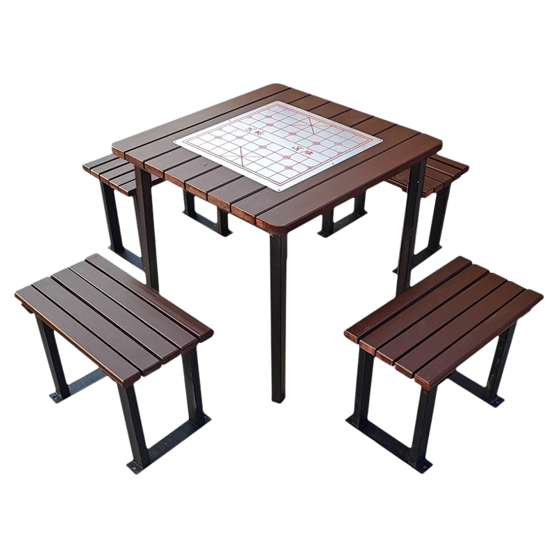 户外实木棋盘桌椅组合一桌四椅