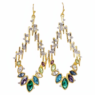 青岛饰品欧美鬼才夸张几何耳环女优质玻璃满钻彩色打标AB耳钉