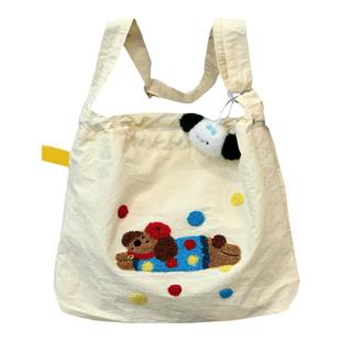 韩版ins可爱卡通百搭单肩包帆布袋 大容量学生上课休闲斜挎包包女