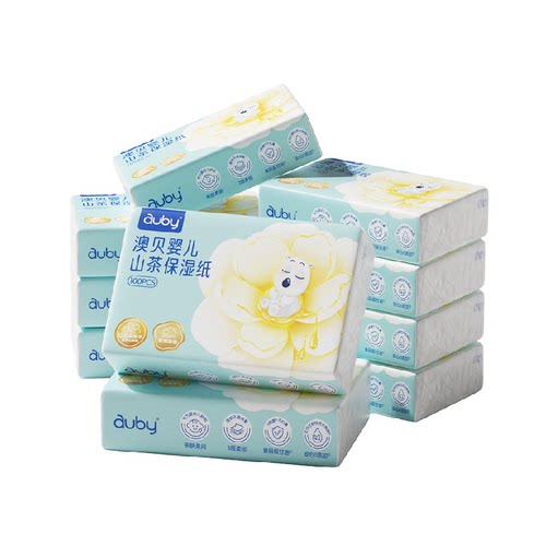 澳贝山茶乳霜纸云柔巾新生婴儿专用宝宝保湿柔纸巾超柔100抽x10包