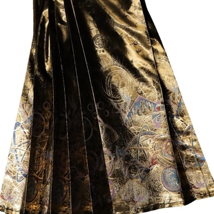 汉服黑金马面裙新款新中式国风明制半身裙加长小个子日常重工金色