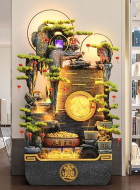 招财聚宝盆流水摆件风水轮新中式假山流水屏风隔断办公室开业送礼