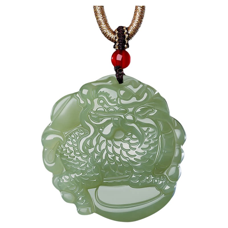 真品天然和田玉青玉招财麒麟吊坠
