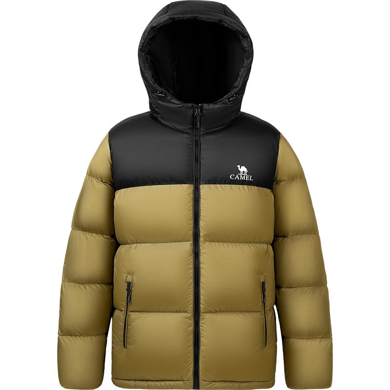 骆驼火山羽绒服男冬季2025新款外套女情侣短款连帽黑色面包服