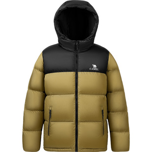 骆驼火山羽绒服男冬季2025新款外套女情侣短款连帽黑色面包服