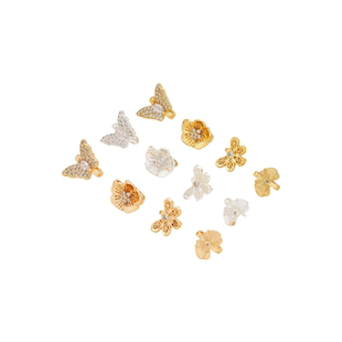 14K包金保色18K镀真金蝴蝶孔雀梅花压襟扣连接扣diy手链项链配件